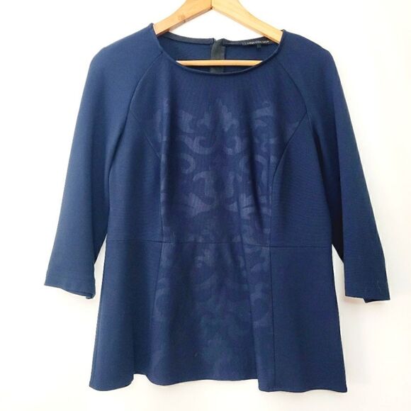 Luisa Serano Navy Fit and Flare 3/4 Sleeve Top - Picture 1 of 12